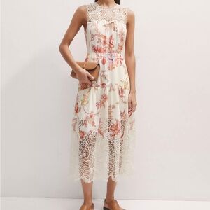 ME+EM Floral Lace Midi Dress - Cream and Pink